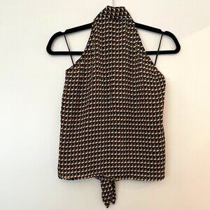 Glamorous UK TopShop 1970s retro high neck halter with long ribbon L